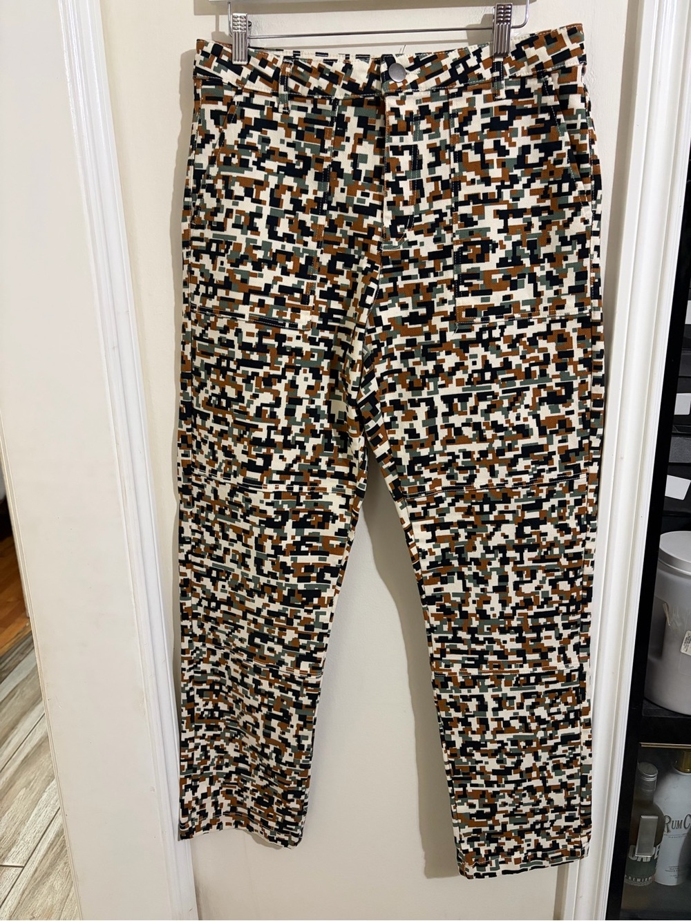 Forever 21 Men's Straight Leg Pixel-Print Pants — Black, Brown & Cream